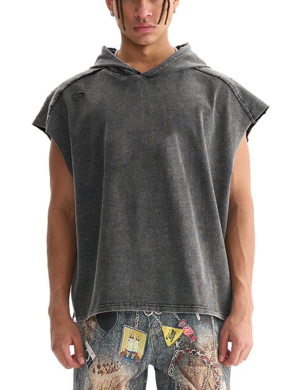 Snow Washed Boxy Hooded Tank Top