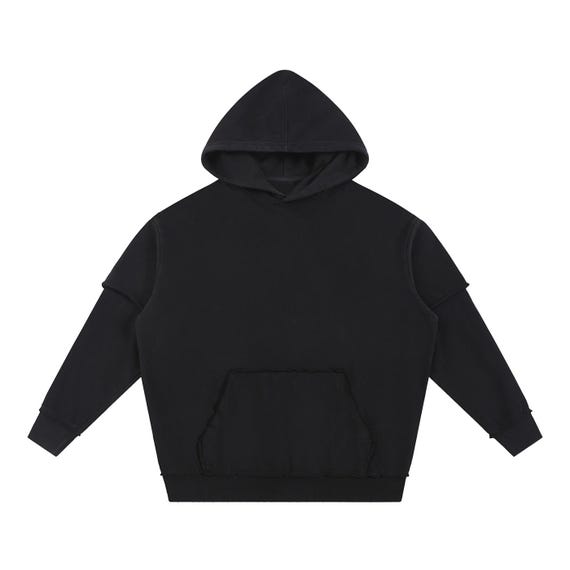 Snow Washed Raw Edge Double Layered Hoodie