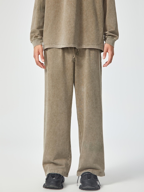 Acid Wash Straight Leg Cotton Pants - Butterfly Print