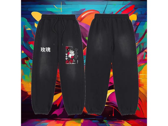 Unisex Roses Print Black Jogger Sweatpants