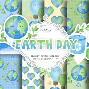 Pacchetto di carta digitale per la Giornata della Terra dell'acquerello, modello di riciclaggio dell'acquerello, carta per acquerello tonica, carta per la Giornata della Terra, Eco Friendly, foglie verdi