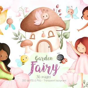 Fairy Garden aquarel clipart betoverd bos | Tuinfee en planten clipart | Digitaal downloaden