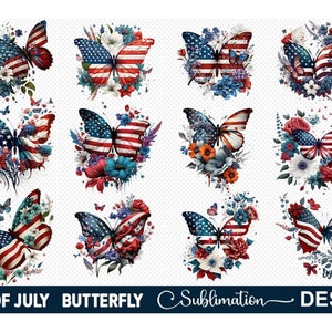 4th Of July Png Bundle, Patriotic Png, 4th of July Floral Butterfly Sublimation, Independence Day Png, 4th july decoration