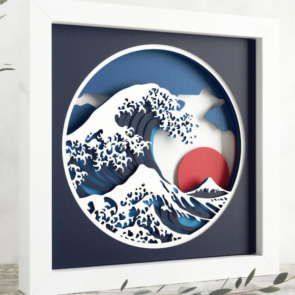 Great Wave 3D Shadow Box Svg | 3D SVG Shadow box | Custom Shadow Box | 3D Ocean |SVG File