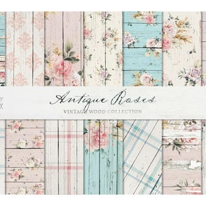 Antique Roses - Vintage Wood Digital Papers | Antique Roses Seamless Pattern | Backgrounds | Printable Digital Paper | Instant download