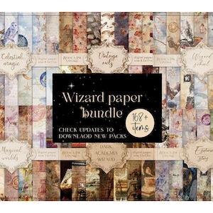 WIZARD Digital Papers, WIZARD Pattern Bundle, Magic Backgrounds, Vintage scrapbooking, Printable Digital Paper