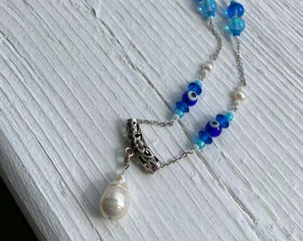Stackable Pearl Evil Eye Necklace