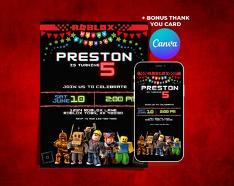 Editable Mobile Birthday Invitation Template, Birthday Party Invitations, Digital Kids Party Invite, Video games Invitation Evite Canva