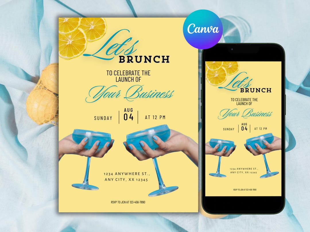 Editable Business Launch Brunch Invitation, Lemon Theme (digital, Canva ...