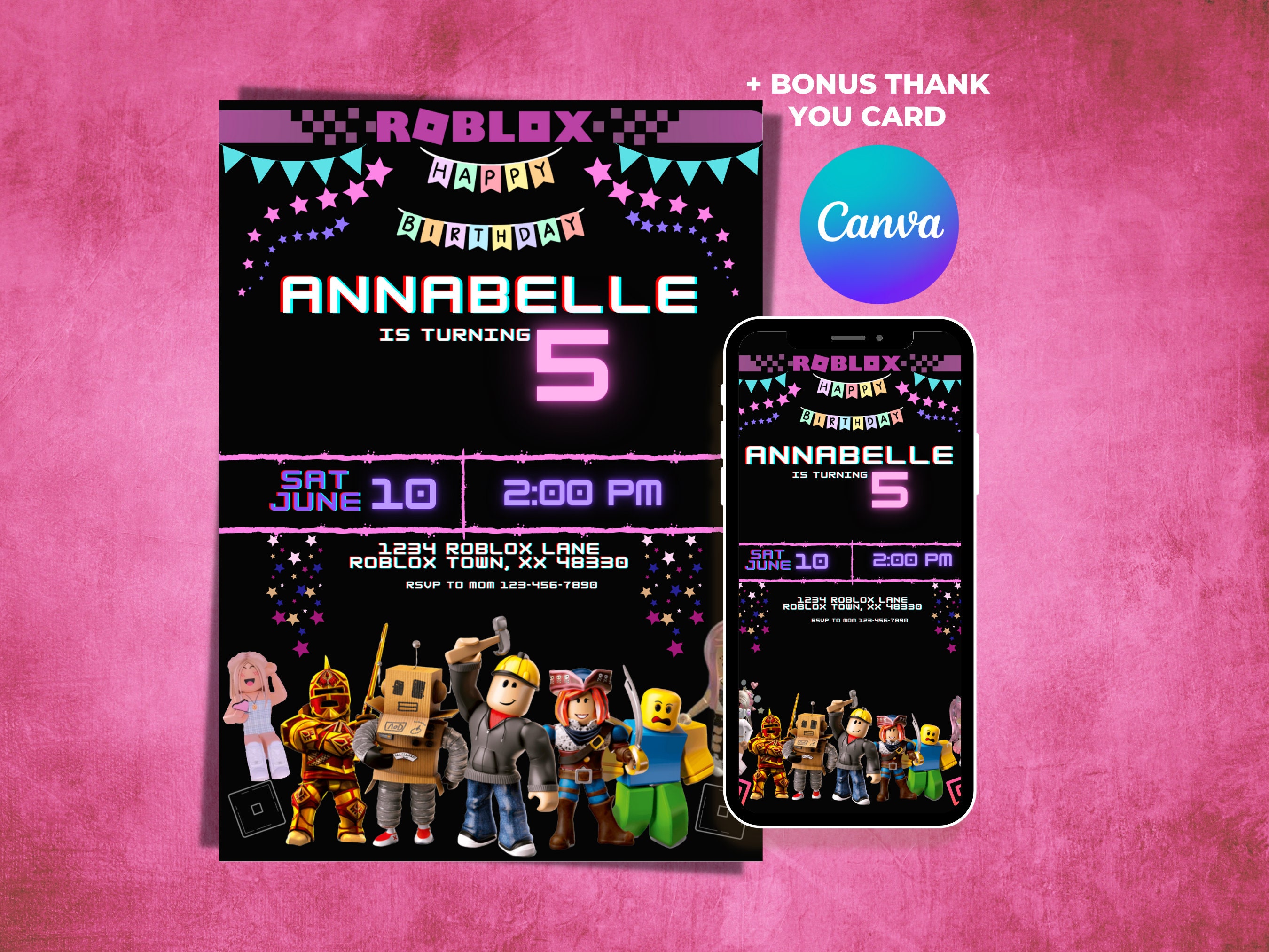 Editable Mobile Birthday Invitation Template, Birthday Party Invitations, Digital Kids Party Invite, video game Invitation Evite, Roblox