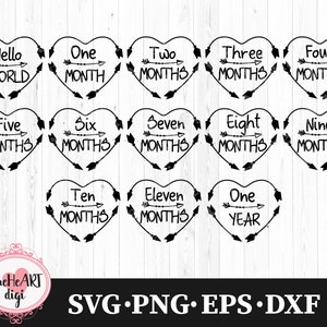 13 étape mensuelle bébé SVG, Svg bébé, mignon bébé étape étape SVG, Bonjour tout le monde Svg, couronne en forme d'entendre bébé étape Svg, BB001