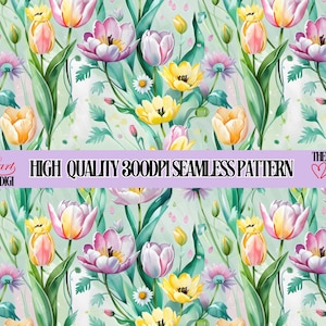 Modèle sans couture de tulipes de printemps, joli motif de fleurs de printemps, papier numérique, fleurs de Pâques, papier de tulipes, modèle sans couture de haute qualité