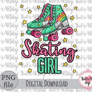 Skating Girl Stars PNG, Roller Skating Girl Sublimation Download, Cute Roller Skates Digital Design, Girl sport png, Roller Skating Lovers
