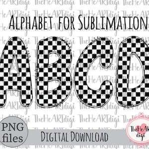 Hand Drawn Checkered Doodle Letters PNG, Checkered Alphabet Sublimation Download, Racing Alphabet png, Hand Drawn Alphabet Png, Race letters