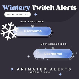 Minimal Winter Snowflake Twitch Alerts Animated Stream Alert Pack Pastel Blue Digital Download