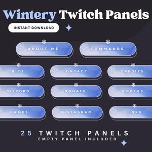 Minimal Winter Snowflake Twitch Panels Overlay Pack Pastel Blue Aesthetic Streaming Graphics