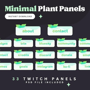 Minimal Plant Twitch Panels Digital Download Leaf Stream Panel Set for Twitch Overlay Streaming Graphics PSD File for Streamers