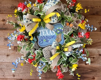 Texas Wildflower Wreath, Bluebonnet Wreath, Indian Paintbrush Wreath, Texas Spring Wreath, Texas Grown Bluebonnet Wreath