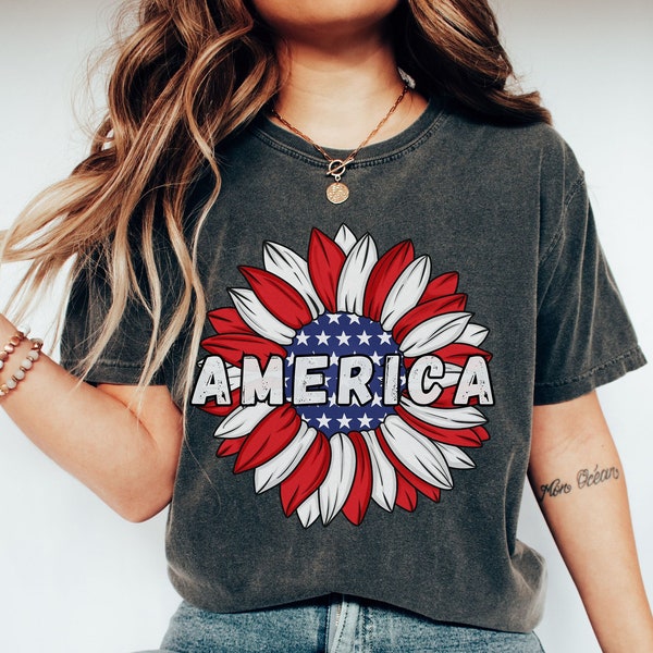 America Flag Flower Shirt 4th of July Patriotic Fourth of July Tshirt Flag Independence Day T-shirt Freedom USA Red White and Blue Shirt