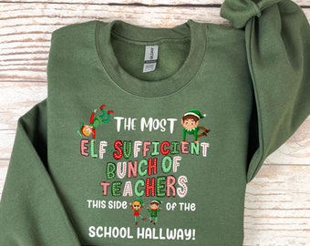 Teacher Funny Christmas Sweatshirt Jolliest Bunch of Teachers this side of Teacher Holly Jolly Teacher Elf Teacher Shirt Gift Merry Teacher