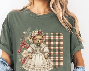 Vintage Christmas Bear Comfort Colors Shirt, Old Fashioned Holiday Tee, Retro Cottagecore Christmas Shirt, Winter Bear Graphic Tee