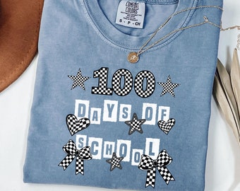 100 Days Of School Teacher Shirt Happy,100 Days Shirt,100th Day Of School, Checkered 100th Day Gift Teacher Shirts Checkered pattern teacher