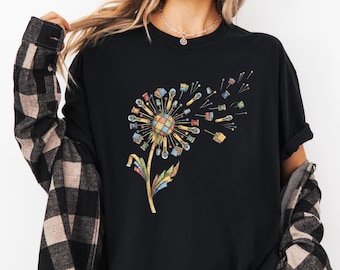 Cute Sewing Dandelion Shirt, Quilter Flower Tee, Sewing Lover Gift, Funny Seamstress Shirt, Craft Floral T Shirt for Sewing Lovers