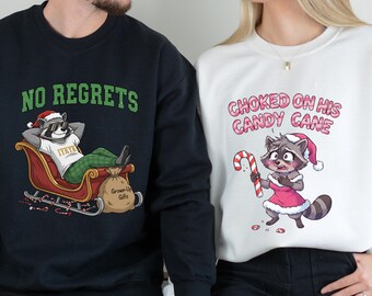 Funny Adult Christmas Sweatshirt Set, No Regrets and Choked on His Candy Cane, Naughty Holiday Couple Gift, Comfort Colors Humor