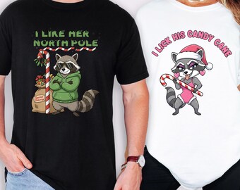 Funny Adult Couple Shirt, I Like Her North Pole and I Lick His Candy Cane, Naughty Christmas Tee Set, Comfort Colors Gag Gift