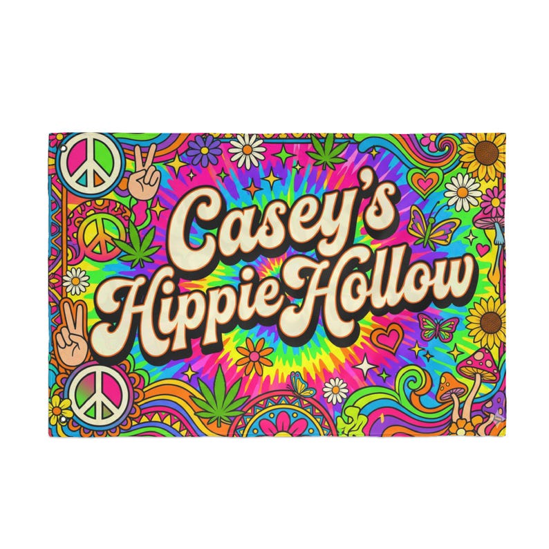 Casey's Hippie Hollow Beige- Black Outline Double Sided Flag - Etsy