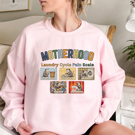 Motherhood Laundry Cycle Pain Scale Sweatshirt, Funny Mom Laundry Shirt, Tired Mom Life Shirt, Relatable Mom Humor Gift, Mother’s Day Idea