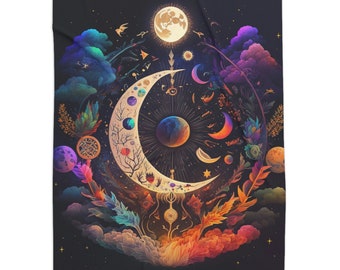 Celestial Moon Sherpa Blanket Boho Botanical Cosmic Nature Lover Home Decor Accent throw Moon Home Decor Boho Moon Nature Moon and Sun Throw