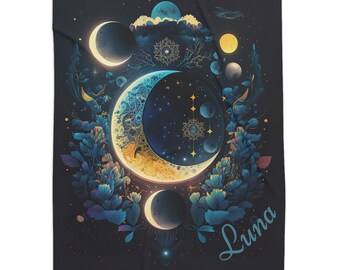 Celestial Moon Sherpa Blanket Boho Botanical Cosmic Nature Lover Home Decor Luna Accent throw Moon Boho Moon Nature Lunar Moon Sun Throw