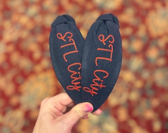 STL City Topknot Embroidered Headband | Embroidered Topknot for Women & Girls (Ages 5+) | STL City Soccer Fan Gifts