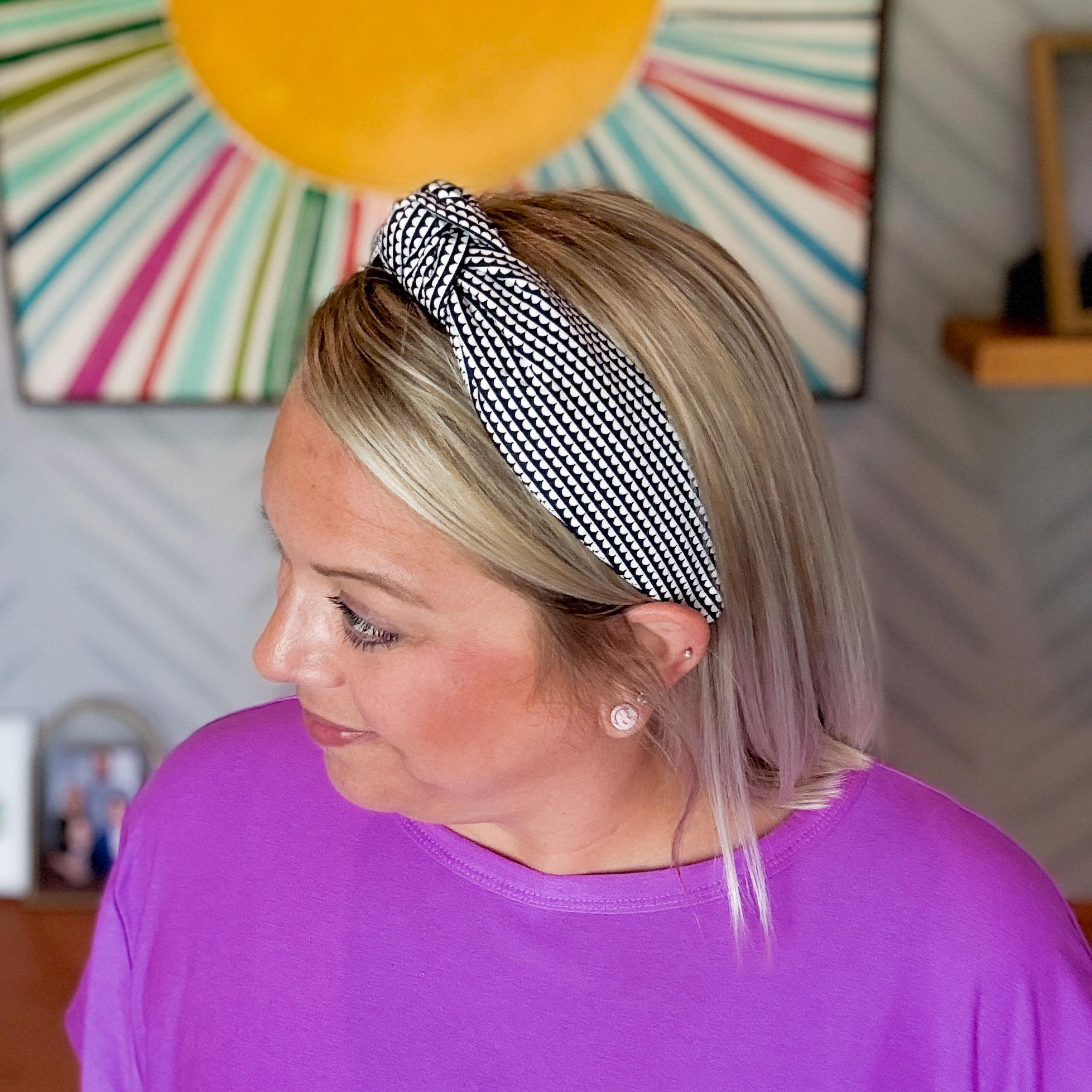 New handmade boutique top knot flexible wide headband blue New handmade boutique floral top knot flexible wide headband  main image 2