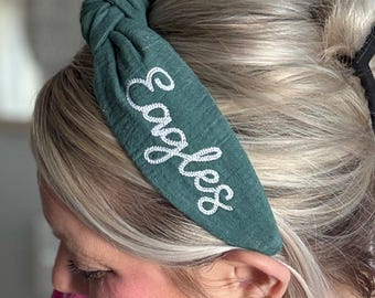 Eagles Embroidered Topkknot Headband for Women and Girls (Age 5+) | Green & White | Eagles Accessories | Handmade