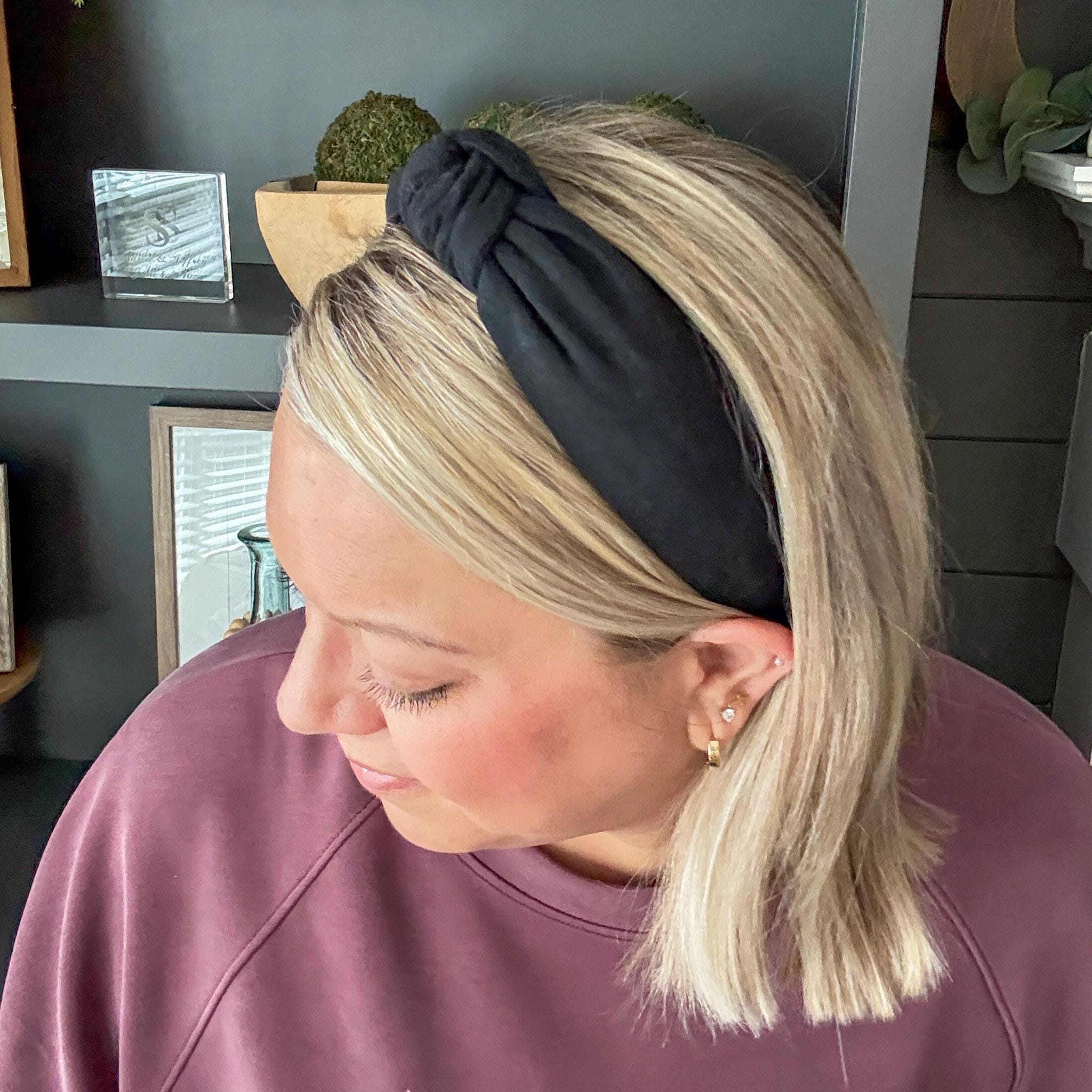 New handmade boutique top knot flexible wide headband black Amazon.com : Ondder Black Top Knot Headbands - Cloth Wide  main image 3