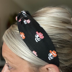 Black Halloween Headband with Skeletons and Cowboy Hats, Summerween, Pink Halloween, Halloween Costume, Headbands for Women and Girls