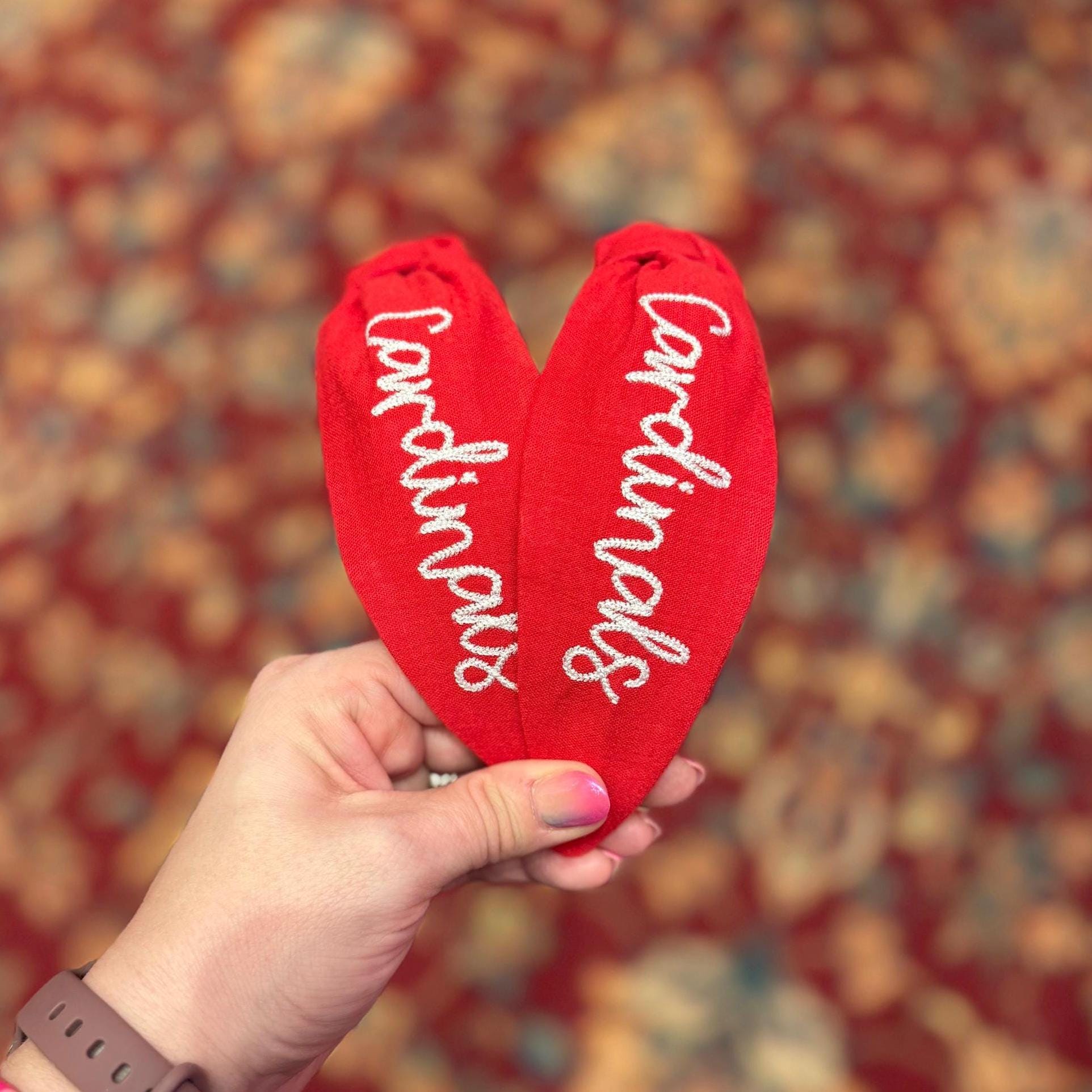 Cardinals Red + White Topknot Embroidered Headband | Embroidered Topknot for Women & Girls (Ages 5+) | STL Cardinals Gifts