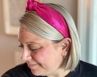 Felroze metallic hoofdband met knoop, felroze hoofdband, comfortabele hoofdband, perfect voor dames en meisjes van 5 jaar en ouder