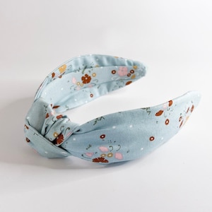 Light blue floral headband, topknot headband, headband for women, knot headband, boho headband, comfortable headband, and wide headband.