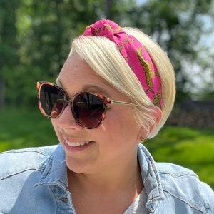 Hot Pink Jaguar Topknot Headband for women, Hot Pink, Leopard Print, Padded headband comfortable headband, and wide headband.