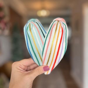 Rifle Paper Company Happy Stripe Topknot Headbands, Ivory and Mint, Comfortable Headbands, Women & Girls (Age 5+)