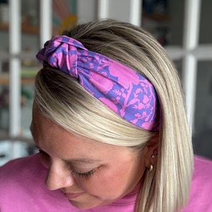 Purple & Pink Floral Topknot Headband, Comfortable Headband, Handmade Headband, One Size Fits Most (Women and Girls Age 5+)