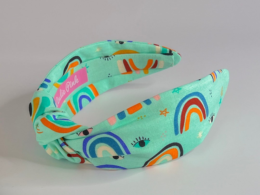 Teal Rainbow Topknot Headband for Girls or Tweens, Rainbow Headband