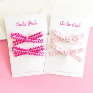 Pink & White Gingham Bows | Toddler Bows | Single Bow or Piggy Set