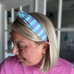 Light Teal and Purple Chunky Stripe Topknot Headbands, Handmade, Comfortable Headbands, Women & Girls (Age 5+)