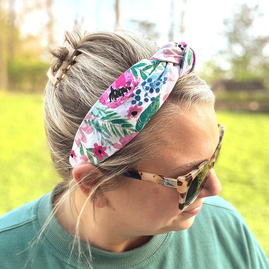 New handmade boutique floral top knot flexible wide headband white New handmade boutique floral top knot flexible wide headband  main image 2