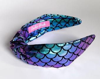 Fascia per capelli con nodo a squame di sirena iridescente - fatta a mano