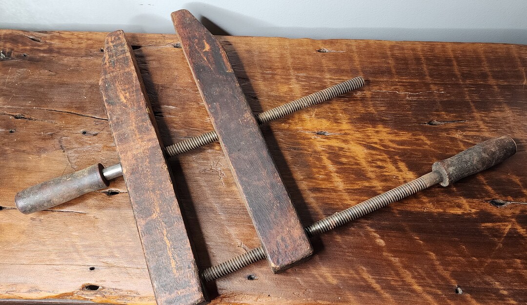 Large Antique Wooden Clamp Double Screw Woodworking Furniture Clamp